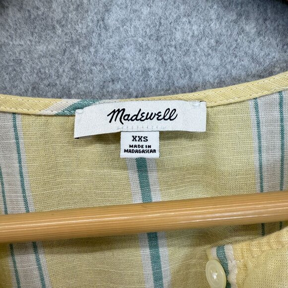 Madewell Womens Size XXS Yellow Green Atlantic Stripe Blouse Button Front Top - Picture 4 of 13